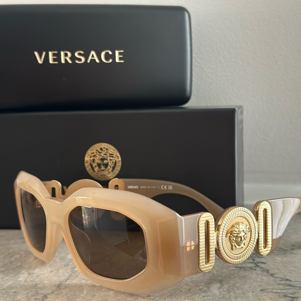 Versace Beige Sunglasses with Gold Medallions